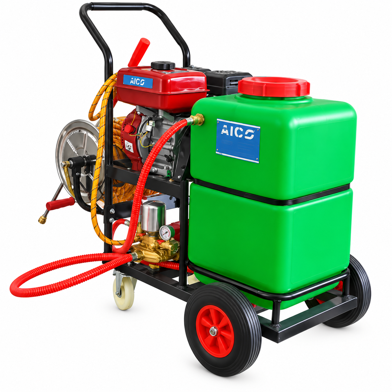 AC608 8HP 60L Aico Japan Trolley Sprayer – Yellow, 50m Pipe - Image 2