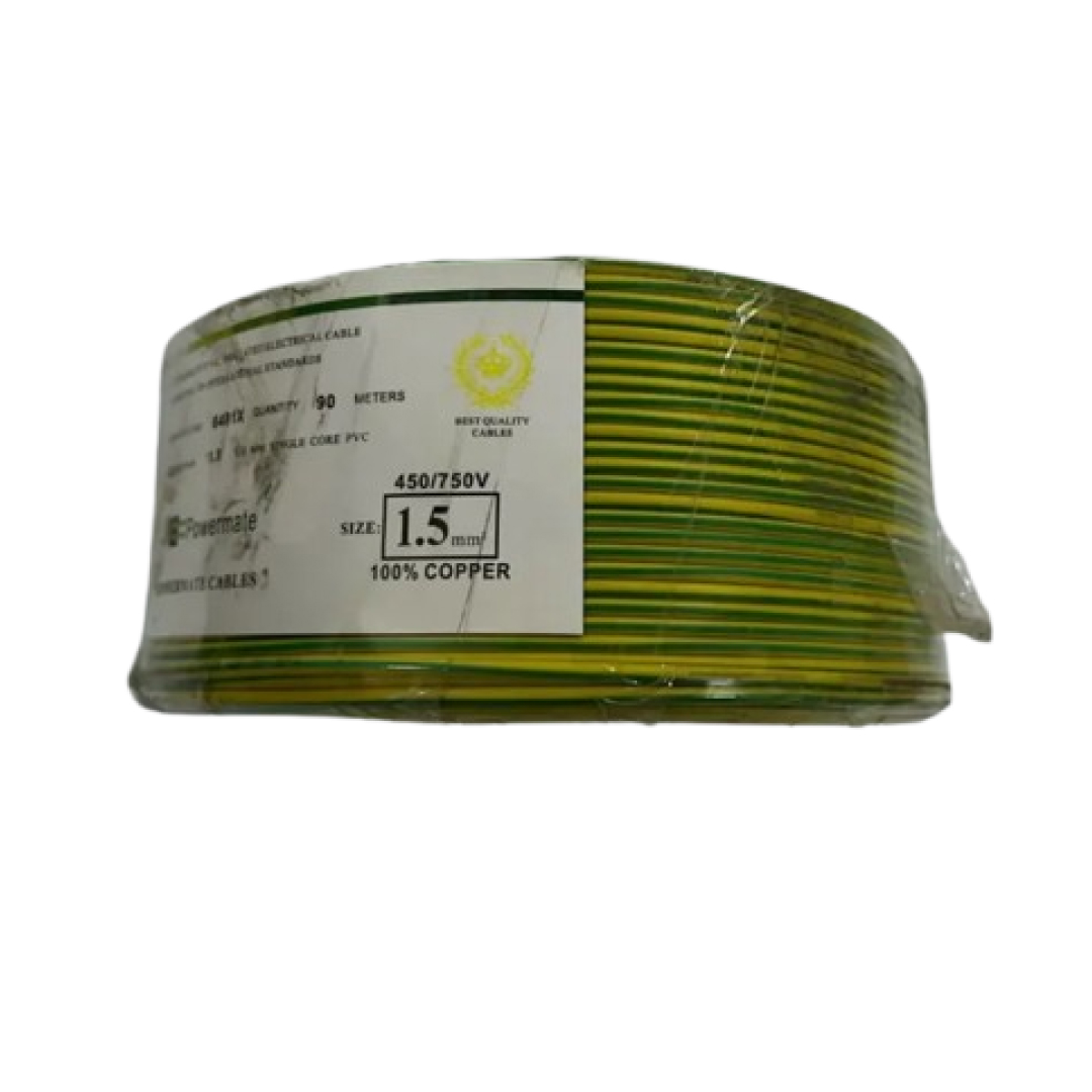 1.5mm Powermate Electric Cable Single Core 90m – Yellow/Green Color
