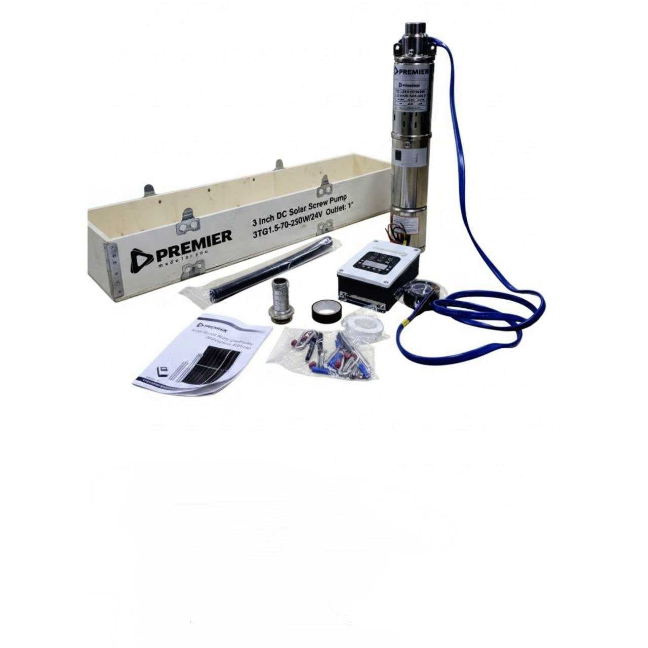 Premier DC Solar Brushless Submersible Pump 24V 250W 70M - Model 3TG1.5-70-250W/24V