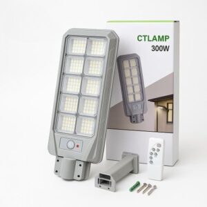 CTLamp 300W Solar Street Security Light Motion Sensor, Remote, Dusk-to-Dawn Lamp